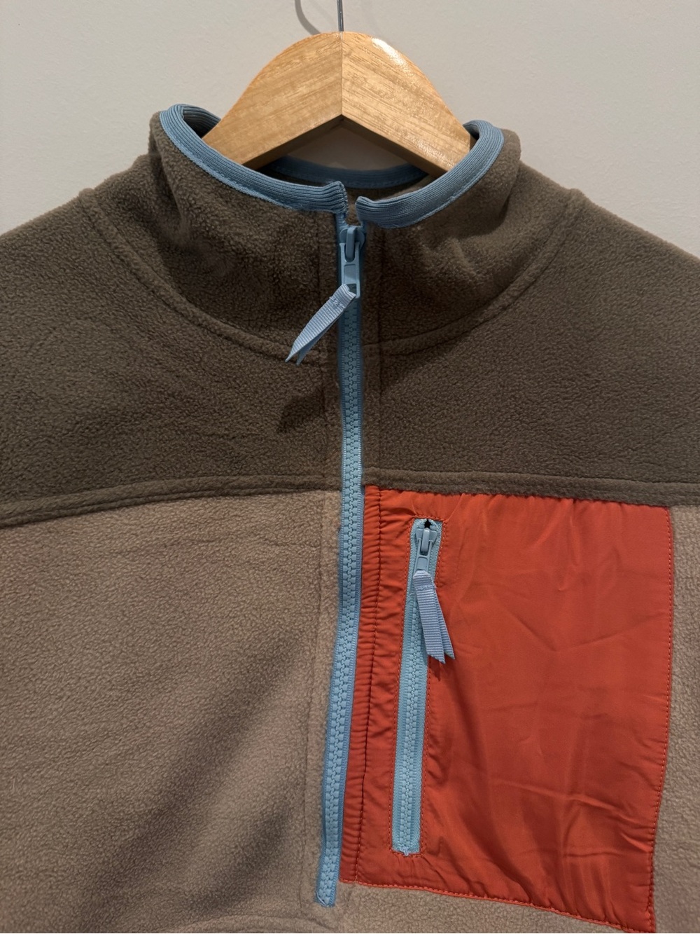 In Bloom Brown and Rust Quarter-Zip Fleece Pullover with Blue Trim